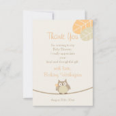 フクロウのベビーシャワー　ありがとう　中立的な性別 招待状 (裏面)