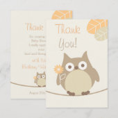 フクロウのベビーシャワー　ありがとう　中立的な性別 招待状 (正面/裏面)