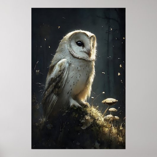 フクロウのボタニカル モクモク森の壁掛けプリント ポスター (正面)