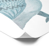 フクロウのポスター 青 白 フクロウの壁アート プリント (角)