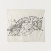 フクロウのポートレート-スケッチ タペストリー (正面(横))