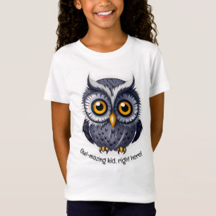 フクロウのメイキング子供、右ここ! v2 女の子のTシャツ Tシャツ