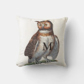 フクロウのモノグラム美しいヴィンテージ彫刻 クッション (正面)