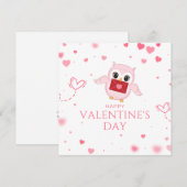 フクロウのラブレター バレンタインデー ピンクのハート付き シーズンカード (正面/裏面)