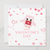 フクロウのラブレター バレンタインデー ピンクのハート付き シーズンカード (正面)
