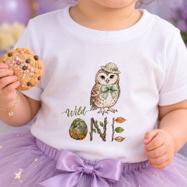 フクロウのワイルドワン ウォーターカラー 1歳の誕生日 ベビーTシャツ