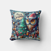 フクロウの下で集まるお洒落クリスマス クッション (正面)