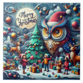 フクロウの下で集まるお洒落クリスマス タイル (正面)