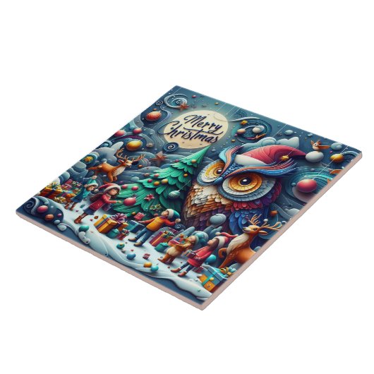 フクロウの下で集まるお洒落クリスマス タイル (側面)