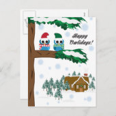 フクロウの休日カード シーズンポストカード (正面/裏面)