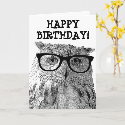 フクロウの写真おもしろい付きグリーティングカード カード (黄色い花)