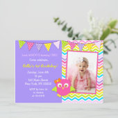 フクロウの写真の誕生日のパーティの招待状 招待状 (スタンド正面)