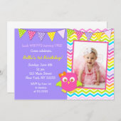 フクロウの写真の誕生日のパーティの招待状 招待状 (正面/裏面)