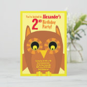フクロウの動物の子供の誕生日パーティーの招待状 招待状 (スタンド正面)