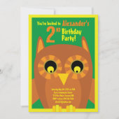 フクロウの動物の子供の誕生日パーティーの招待状 招待状 (正面)