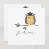 フクロウの卒業おめでとうカードのお知らせ 招待状 (正面/裏面)