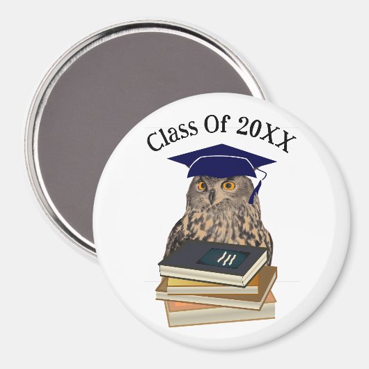 フクロウの卒業丸磁石 マグネット (正面/裏面)