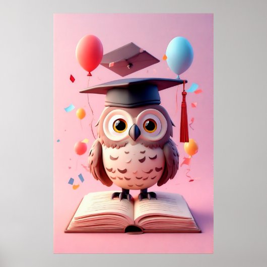 フクロウの卒業帽子と本 🦉🎓📚✨ ポスター (正面)