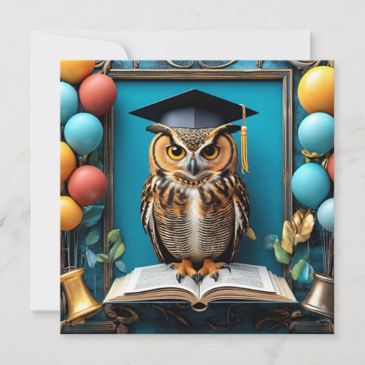 🦉 フクロウの卒業式お祝い 🦉 招待状 (正面)