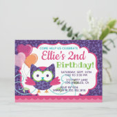 フクロウの友達の女の子の誕生日パーティーの招待状 招待状 (スタンド正面)