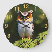 フクロウの叫び声：夜の美しい ラージ壁時計 (正面)