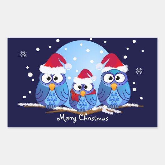 フクロウの可愛いクリスマスステッカー 長方形シール (正面)