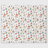 フクロウの可愛いクリスマスパターン ラッピングペーパー (フラット)