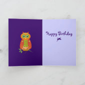 フクロウの可愛い漫画誕生日カード カード (内部)