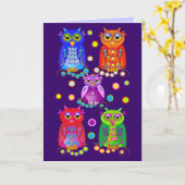 フクロウの可愛い漫画誕生日カード カード (黄色い花)