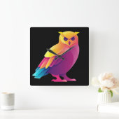 フクロウの四角時計 スクエア壁時計 (ホーム)