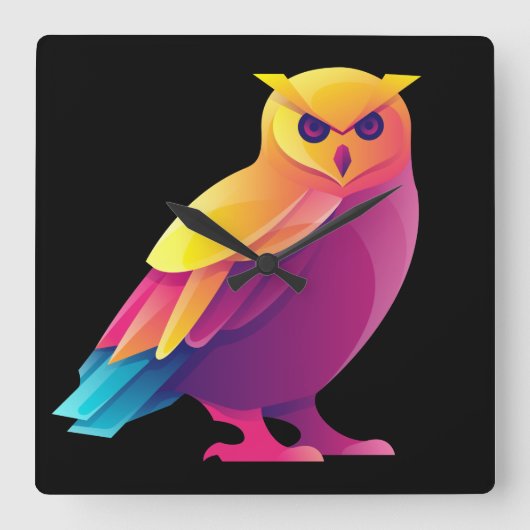 フクロウの四角時計 スクエア壁時計 (正面)