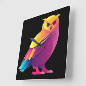 フクロウの四角時計 スクエア壁時計 (傾斜)