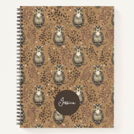 フクロウの図解入りの、写真付きの木地模様 ノートブック