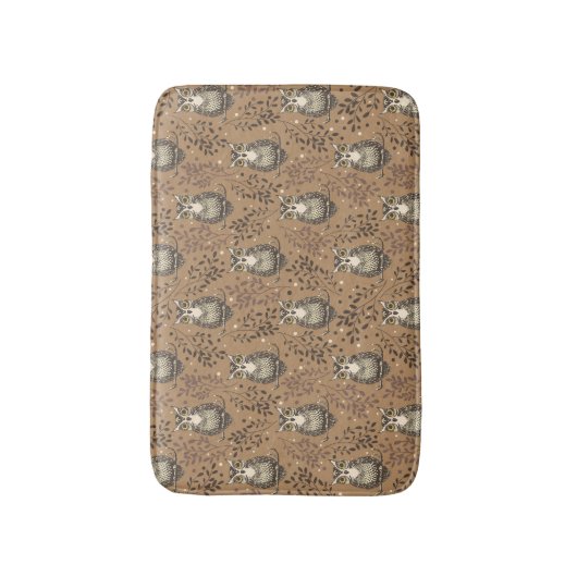 フクロウの図解入りの、写真付きの木地模様 バスマット (正面縦)