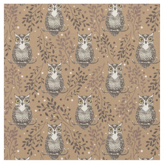 フクロウの図解入りの、写真付きの木地模様 ファブリック (クローズアップ)