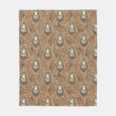 フクロウの図解入りの、写真付きの木地模様 フリースブランケット (正面)