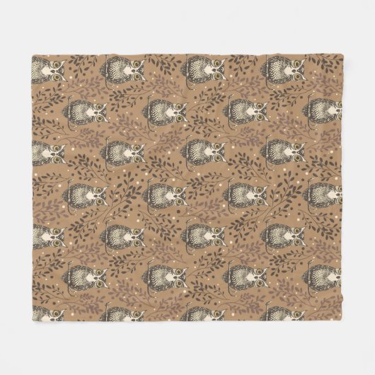 フクロウの図解入りの、写真付きの木地模様 フリースブランケット (正面(横))