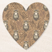 フクロウの図解入りの、写真付きの木地模様 ペーパーコースター (正面)