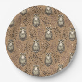 フクロウの図解入りの、写真付きの木地模様 ペーパープレート (正面)