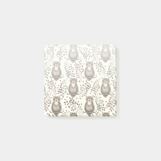 フクロウの図解入りの、写真付きの木地模様 ポストイット (正面)