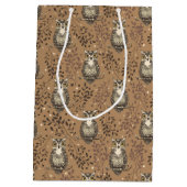 フクロウの図解入りの、写真付きの木地模様 ミディアムペーパーバッグ (裏面)