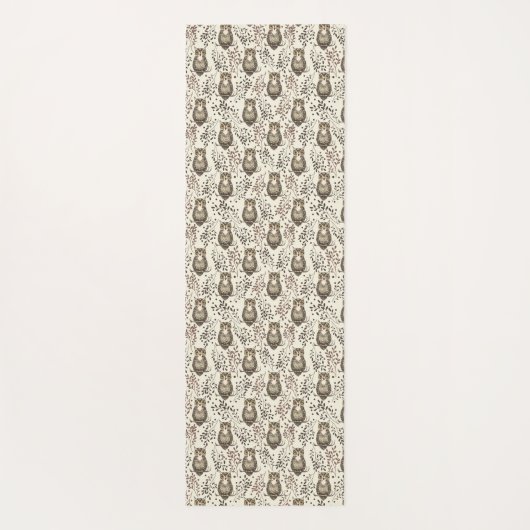 フクロウの図解入りの、写真付きの木地模様 ヨガマット (裏面)