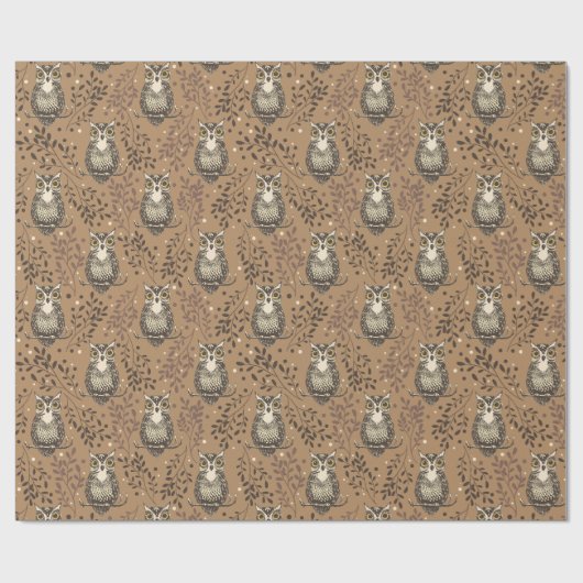 フクロウの図解入りの、写真付きの木地模様 ラッピングペーパー (フラット)