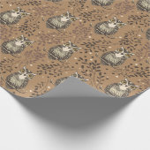 フクロウの図解入りの、写真付きの木地模様 ラッピングペーパー (角)