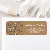 フクロウの図解入りの、写真付きの木地模様 ラベル (インサイチュ)