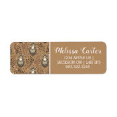 フクロウの図解入りの、写真付きの木地模様 ラベル (正面)