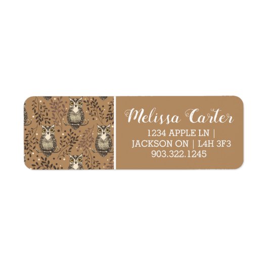 フクロウの図解入りの、写真付きの木地模様 ラベル (正面)