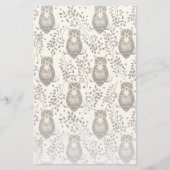 フクロウの図解入りの、写真付きの木地模様 便箋 (正面)