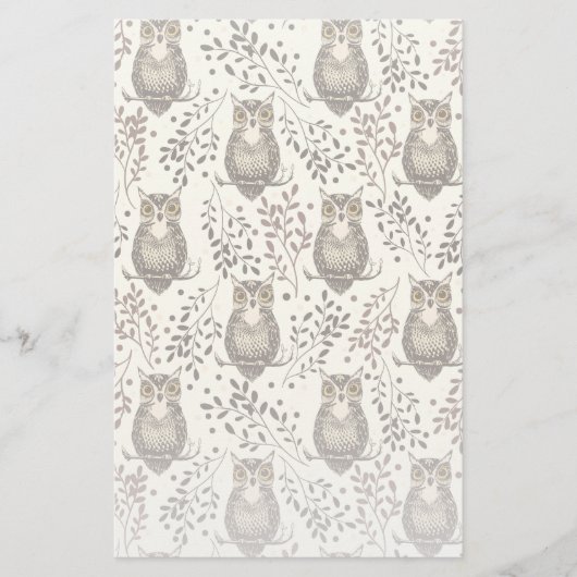 フクロウの図解入りの、写真付きの木地模様 便箋 (正面)