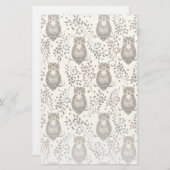 フクロウの図解入りの、写真付きの木地模様 便箋 (正面/裏面)